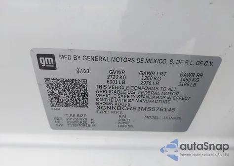 2021 Chevrolet Blazer 2Lt z USA, uszkodzony, nr VIN 3GNKBCRS1MS576145